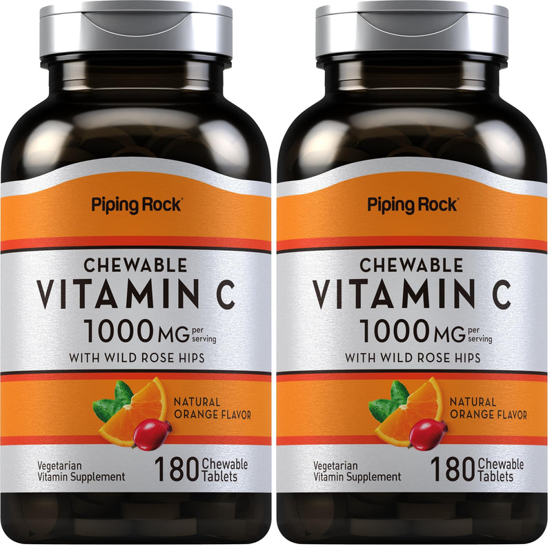 Piping Rock Vitamin C Chewable 1000mg – 180 Tablets (Orange) Pack of 2