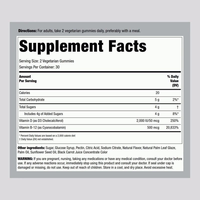 Piping Rock Vitamin D3 & B12 Gummies – 60 Count (Pack of 2) | High Potency, Strawberry Flavor, Vegetarian, Non-GMO, Gluten Free