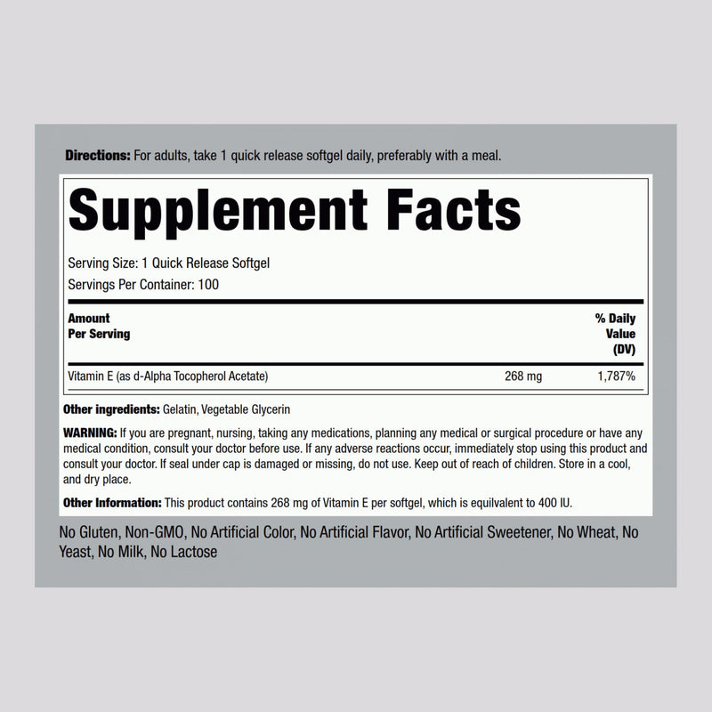 Piping Rock Vitamin E 400 IU Softgels – 2-Pack | D-Alpha Tocopherol, Non-GMO, Gluten Free
