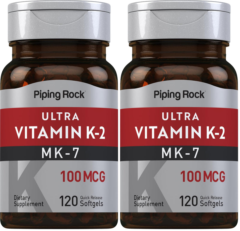 Piping Rock Vitamin K2 MK7 100 mcg - 120 Softgels (Pack of 2) | Non-GMO Gluten Free