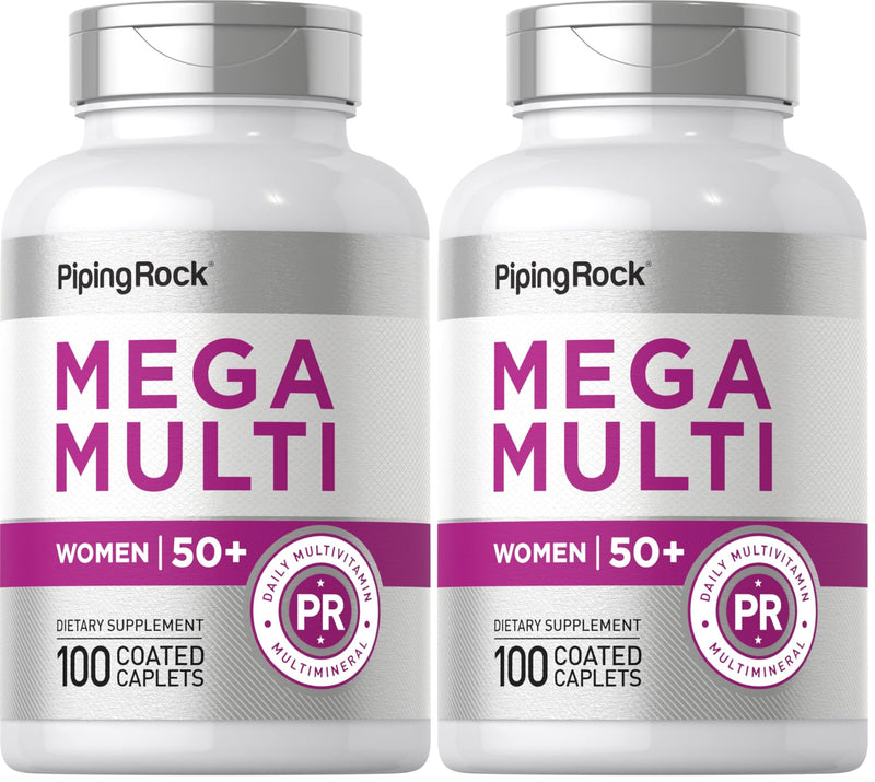 Piping Rock Women's Multivitamin 50+ (Pack of 2) – 100 Coated Caplets | Non-GMO, Gluten Free