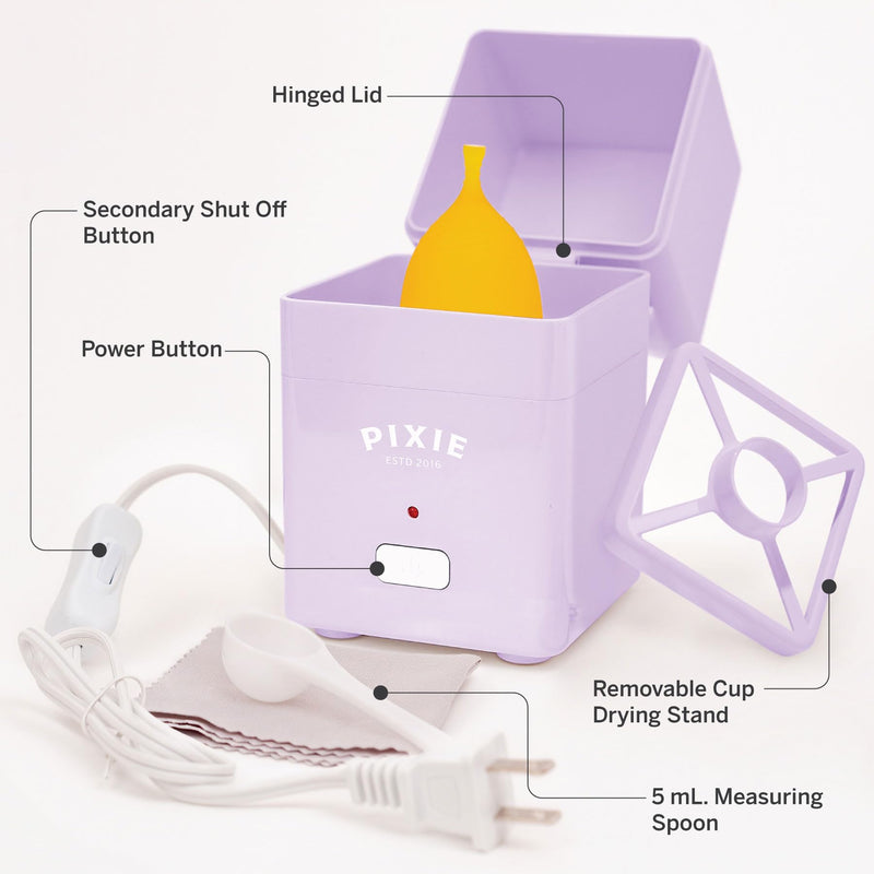 Pixie Menstrual Cup Sterilizer — 3-Minute Steam, Auto Shut-Off, 99.9% Germ Kill