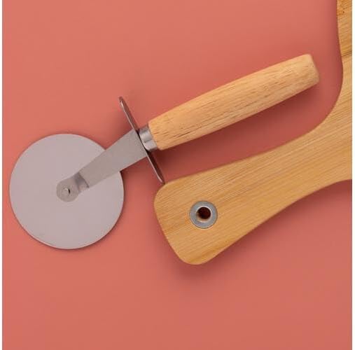 Round Bamboo Pizza Board with Cutter & Serving Handle 30cm