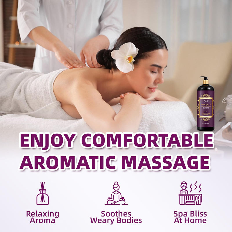 Pjordo Aromatherapy Lavender Massage Oil - Calming, Soothing Spa Oil 10 oz