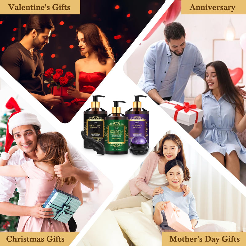 Pjordo 3-Pack Massage Oil Set: Anti-Cellulite, Arnica & Lavender