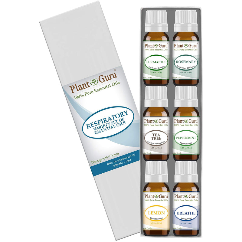 Plant Guru Respiratory Essential Oil Set — 6x 10ml, 100% Pure Therapeutic Grade for Diffuser
