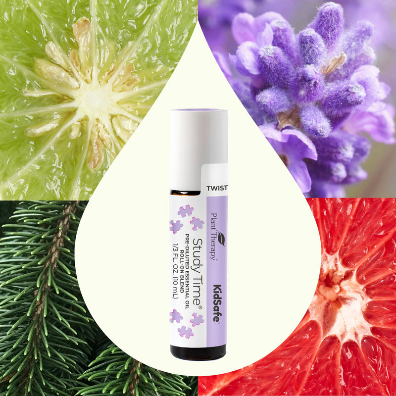 Plant Therapy KidSafe Study Time Essential Oil Blend for Focus, Mind Calming, Concentration Blend for Kids 100% Pure, Pre-Diluted Roll-On, Natural Aromatherapy, Therapeutic Grade 10 mL (1/3 oz)