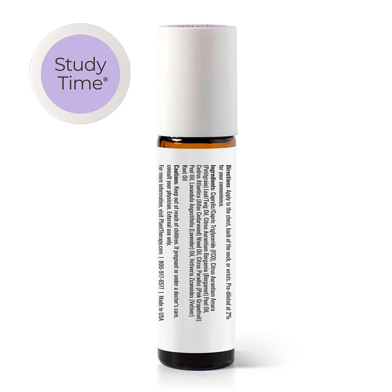 Plant Therapy KidSafe Study Time Essential Oil Blend for Focus, Mind Calming, Concentration Blend for Kids 100% Pure, Pre-Diluted Roll-On, Natural Aromatherapy, Therapeutic Grade 10 mL (1/3 oz)