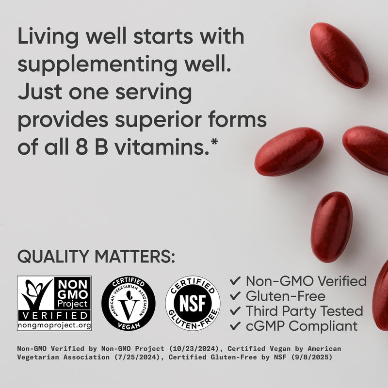 Sports Research Vitamin B-Complex – Full Spectrum B Vitamins with Methylated B12 & Folate | Gluten Free, Plant-Based, Non-GMO, Vegan-Friendly - 60 Veggie Softgels