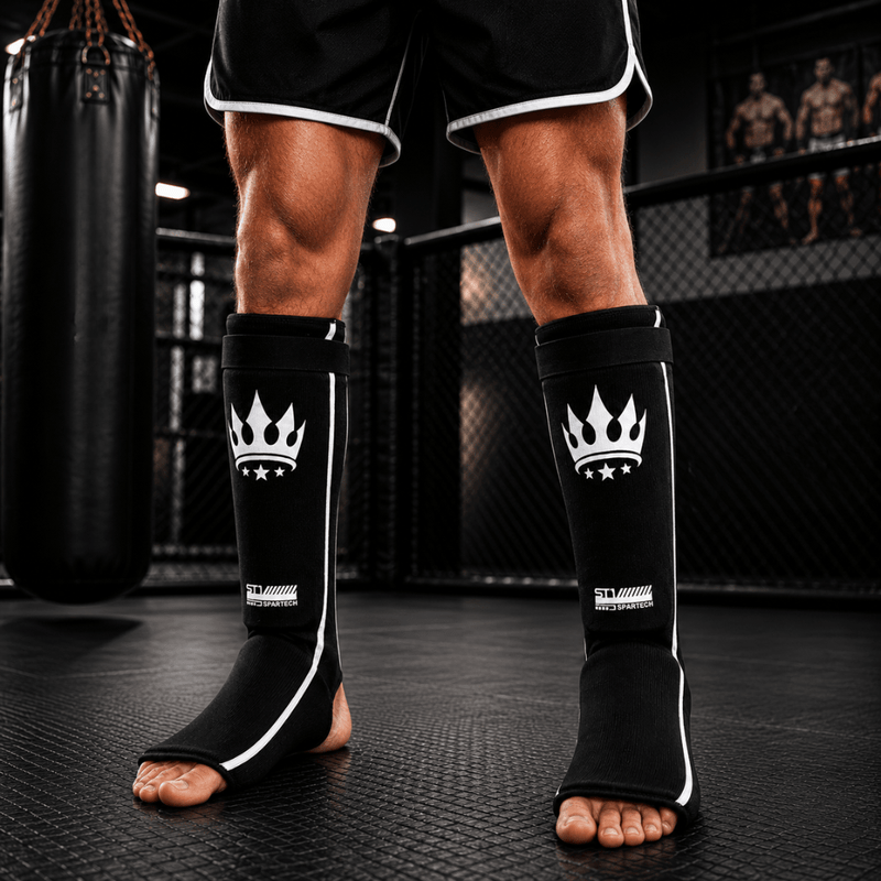 Playerz Spartech Lightweight Cotton Shin Guards - Black/White - Adult & Kids