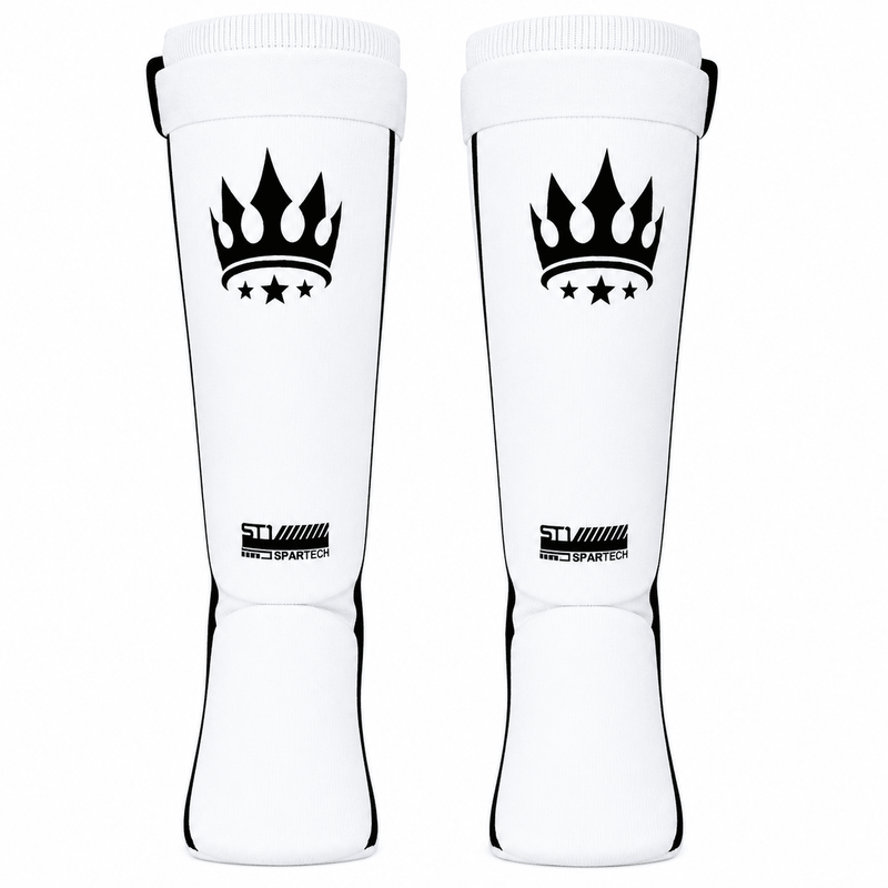 Playerz Spartech Lightweight Cotton Shin Guards - White/Black - Adult & Kids