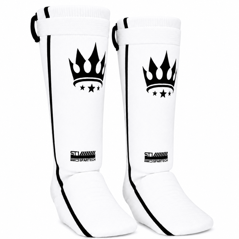 Playerz Spartech Lightweight Cotton Shin Guards - White/Black - Adult & Kids