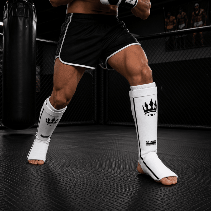 Playerz Spartech Lightweight Cotton Shin Guards - White/Black - Adult & Kids