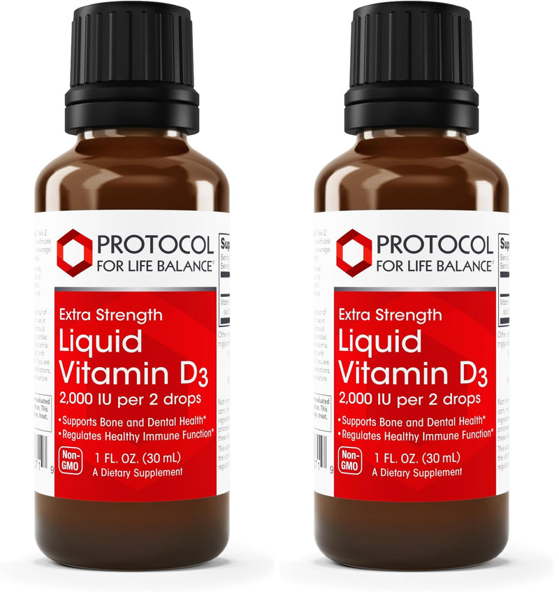 Protocol For Life Balance Liquid Vitamin D3 2000 IU - Immune Support, Bone & Teeth Health (Pack of 2)