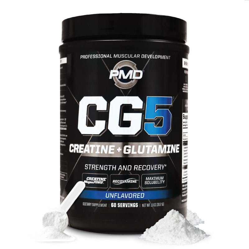 PMD CG5 Premium Creatine & L-Glutamine Powder – Pre & Post Workout Support, Unflavored, 60 Servings