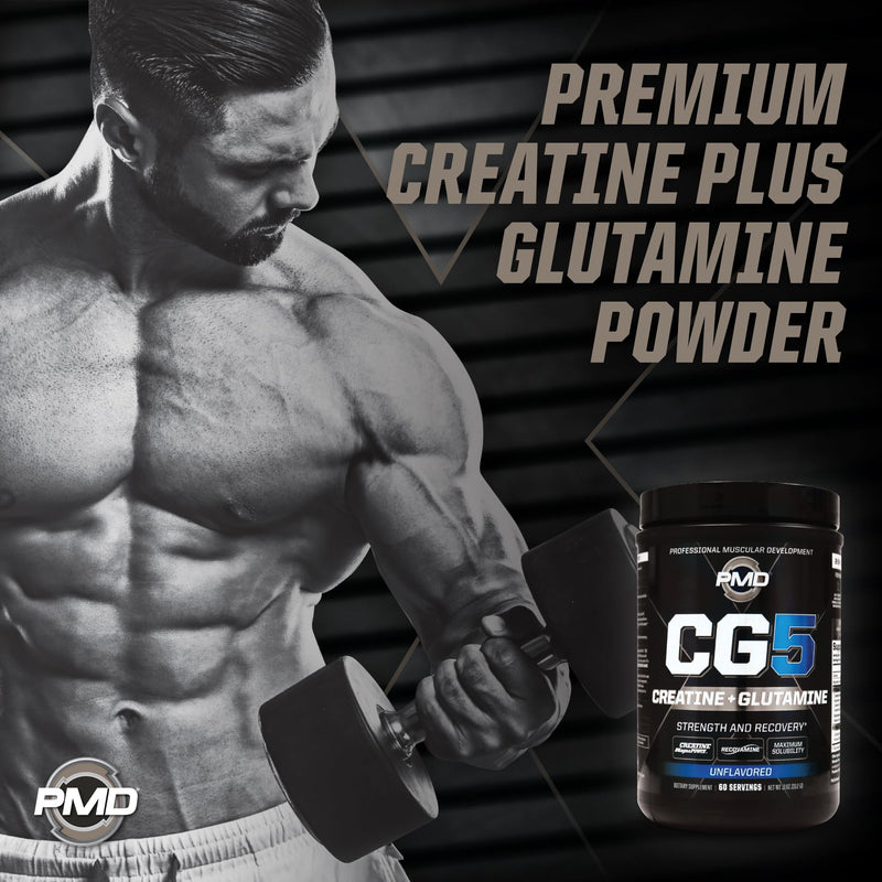 PMD CG5 Premium Creatine & L-Glutamine Powder – Pre & Post Workout Support, Unflavored, 60 Servings