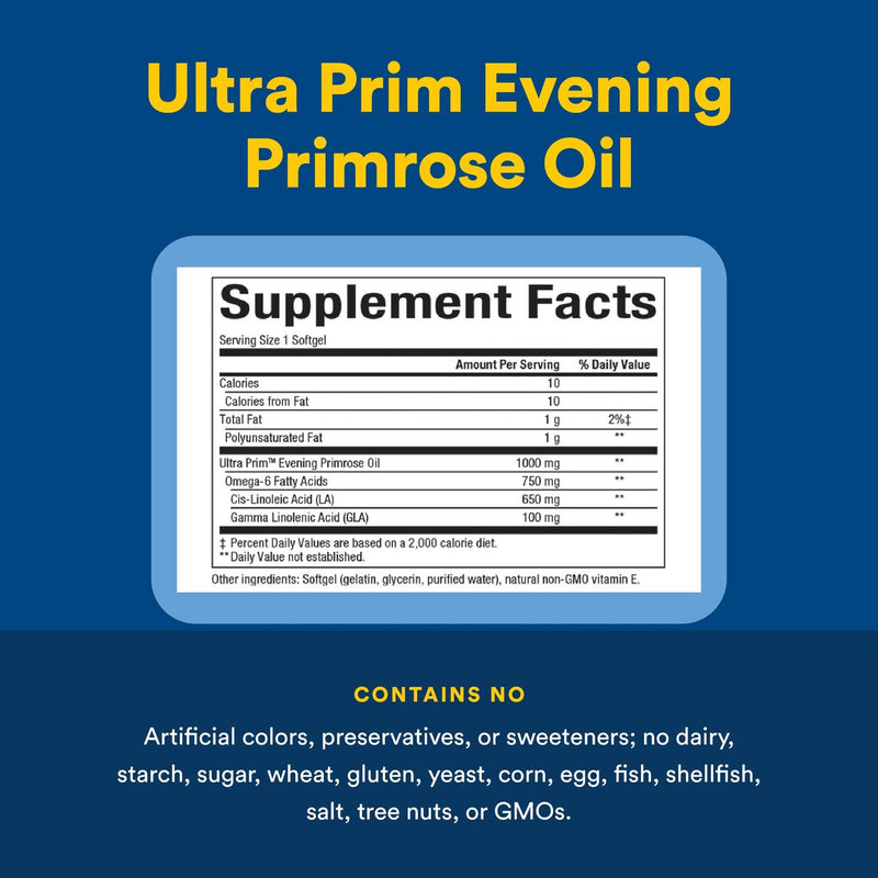 Natural Factors Ultra Prim Evening Primrose Oil 1000mg – PMS Support, 90 Softgels