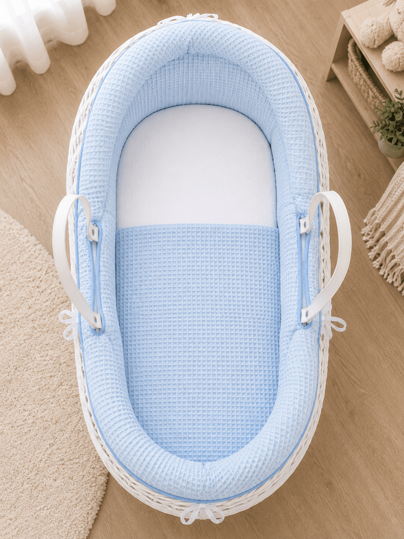 Pod Blue Waffle Moses Basket Bedding Set