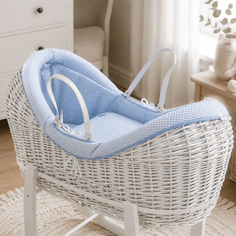 Pod Blue Waffle Moses Basket Bedding Set