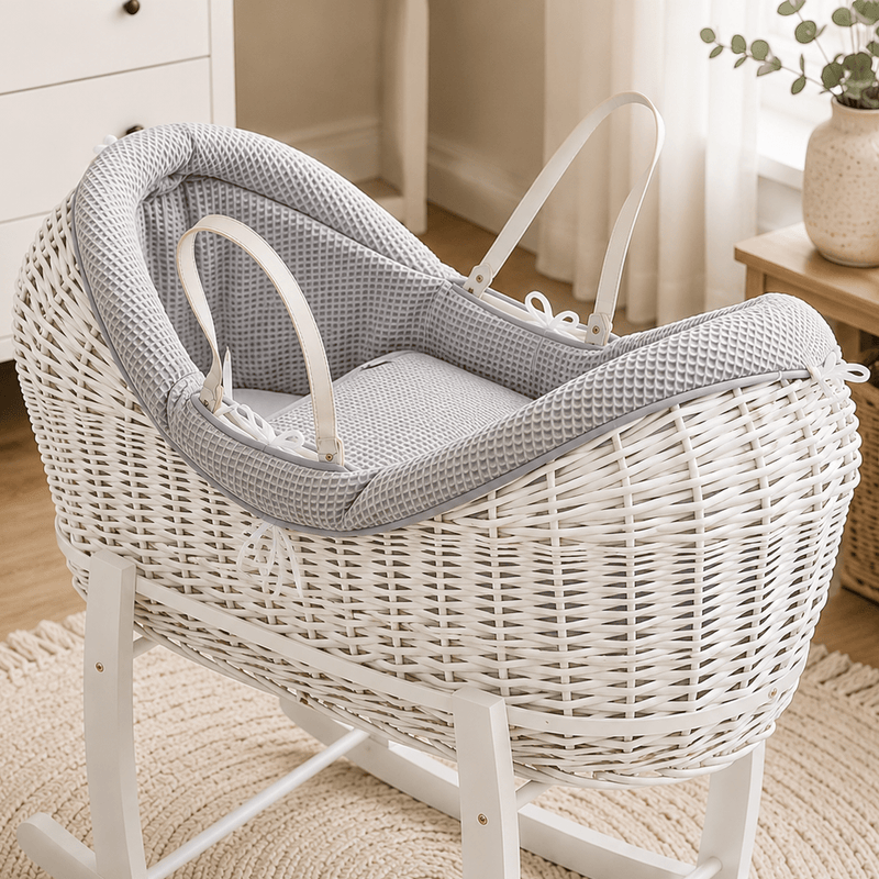 Pod Grey Waffle Moses Basket Bedding Set