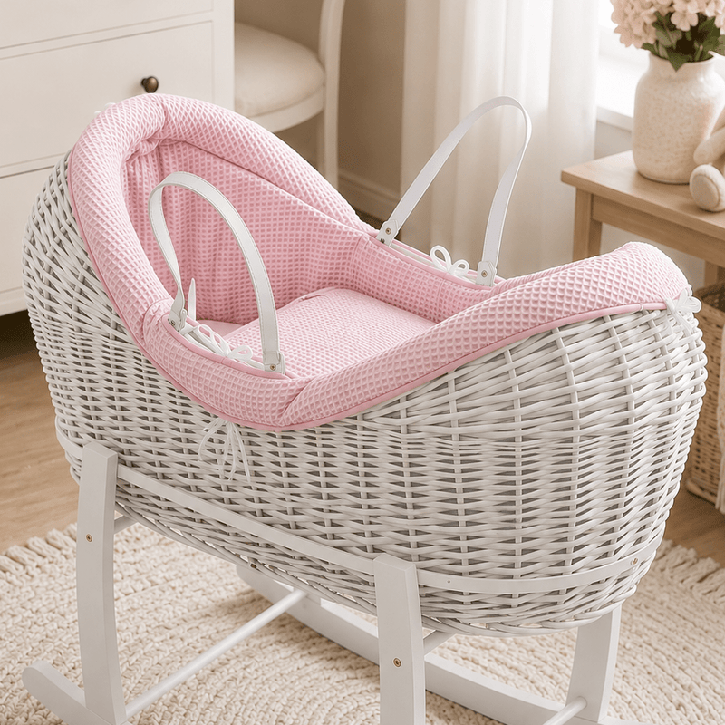 Pod Pink Waffle Moses Basket Bedding Set