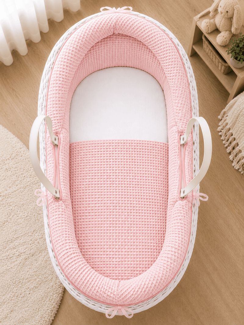Pod Pink Waffle Moses Basket Bedding Set