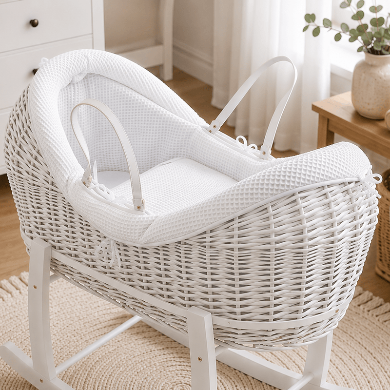 Pod White Waffle Moses Basket Bedding Set