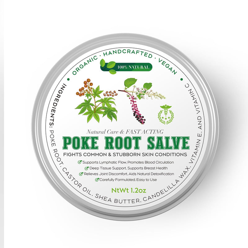 Poke Root & Castor Oil Salve | Organic Soothing Balm for Skin, Massage & Joint Support | Vegan, 1.2oz