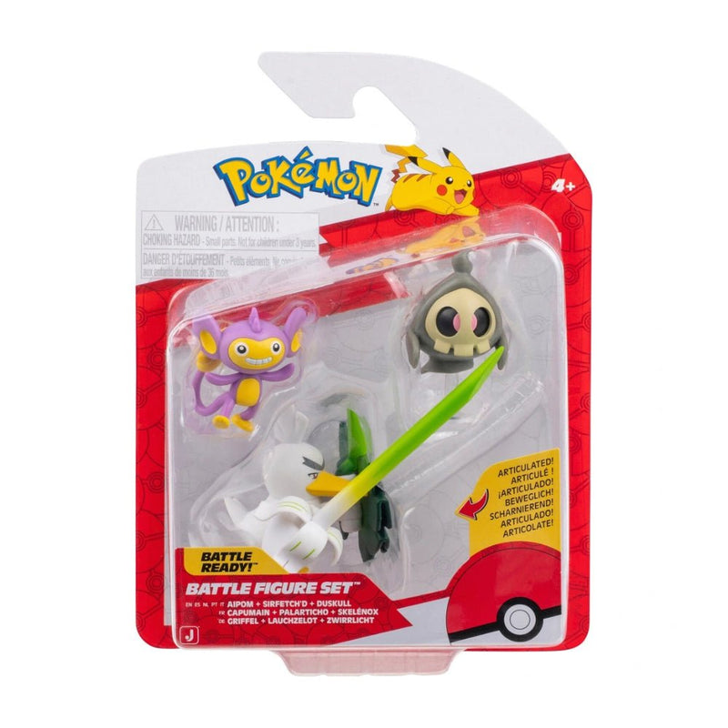 Pokémon Battle Figure 3 Pack - 2-Inch Aipom, Duskull & 3-Inch Sirfetch'd