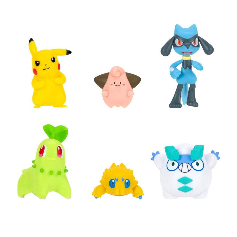 Pokémon Battle Figure Pack - 6 Battle Figures - Pikachu, Cleffa, Joltik, Riolu, Chikorita, Galarian Darumaka