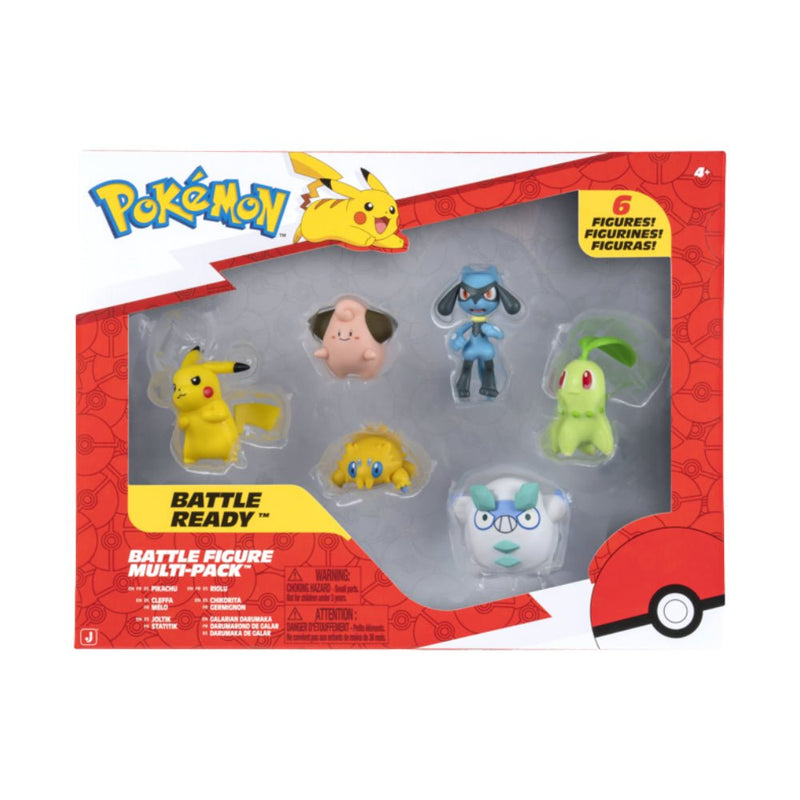 Pokémon Battle Figure Pack - 6 Battle Figures - Pikachu, Cleffa, Joltik, Riolu, Chikorita, Galarian Darumaka