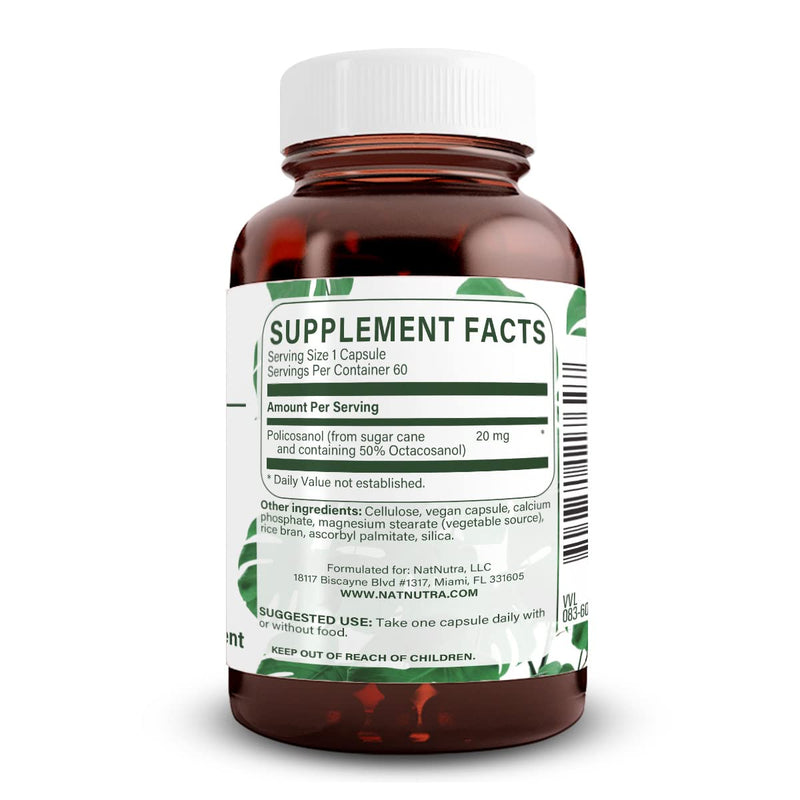 Natural Nutra Policosanol 20mg with Octacosanol – 60 Vegan Capsules