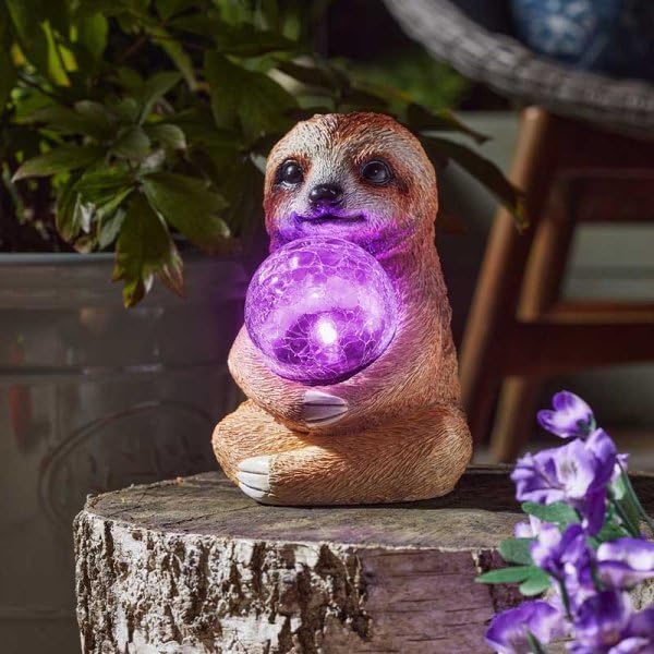 Solar Sloth Garden Ornament with Colour Changing LED Light 19cm