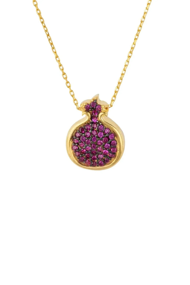 Pomegranate Ruby Pink Pendant Necklace Gold