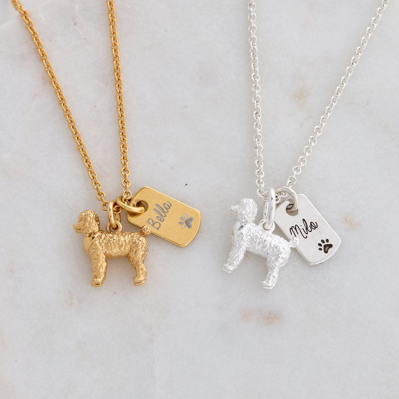 Poodle Personalised Silver Dog Tag Necklace