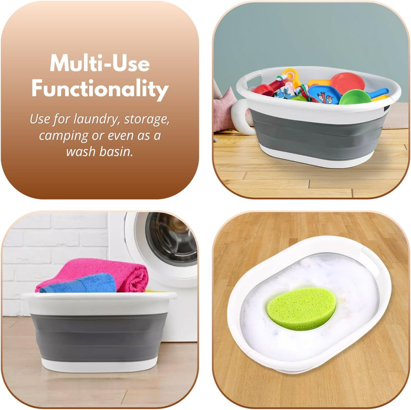 22L Collapsible Laundry Basket with Handles Space Saving Grey