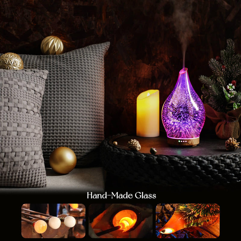 Porseme 150ml Essential Oil Diffuser – 3D Firework Glass, Rose Gold, Auto Shut-Off