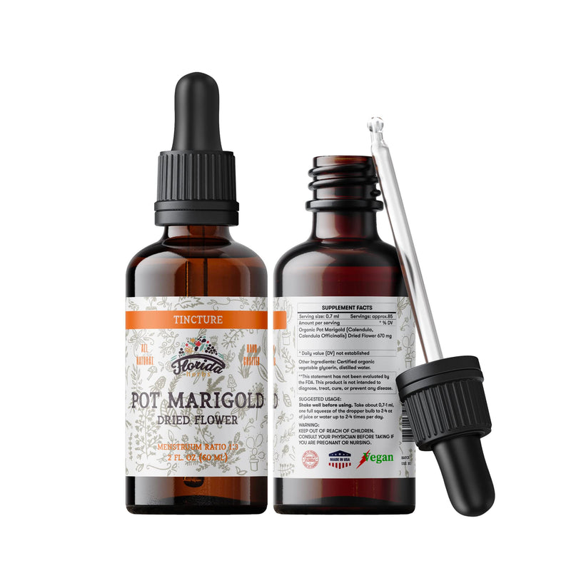 Pot Marigold Tincture - Organic Calendula Extract in Glycerin (Non-GMO, 2 oz)