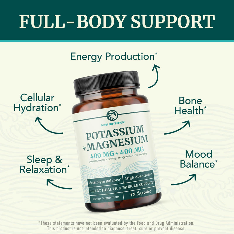Potassium Magnesium Supplement - 400 mg Potassium & 400 mg Magnesium | 90 Ct