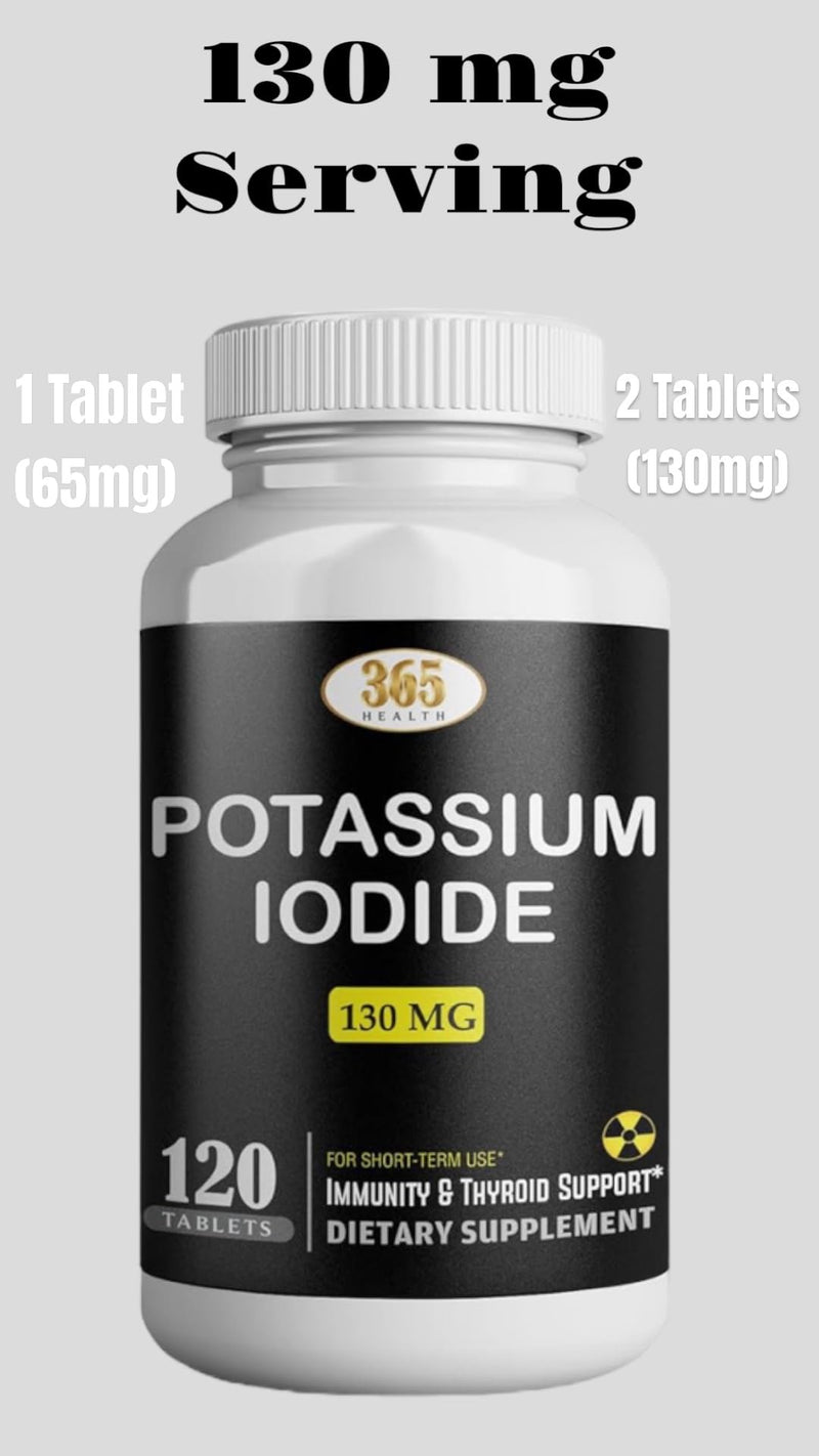 Potassium Iodide 130 mg KI Tablets – USA Made, 120-Count per Bottle, Pack of 2 (240 Tablets)