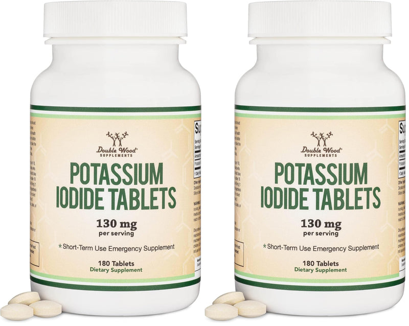 Potassium Iodide 130mg Tablets | 180 Count, 3-Month Emergency Supply | Double Wood (Pack of 2)