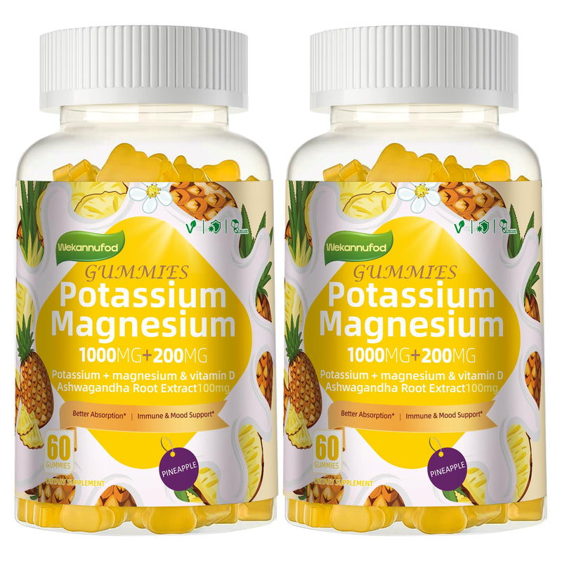 Potassium Magnesium Gummies – High Absorption Magnesium Glycinate, B6, D3 | Sugar-Free 120 Gummies