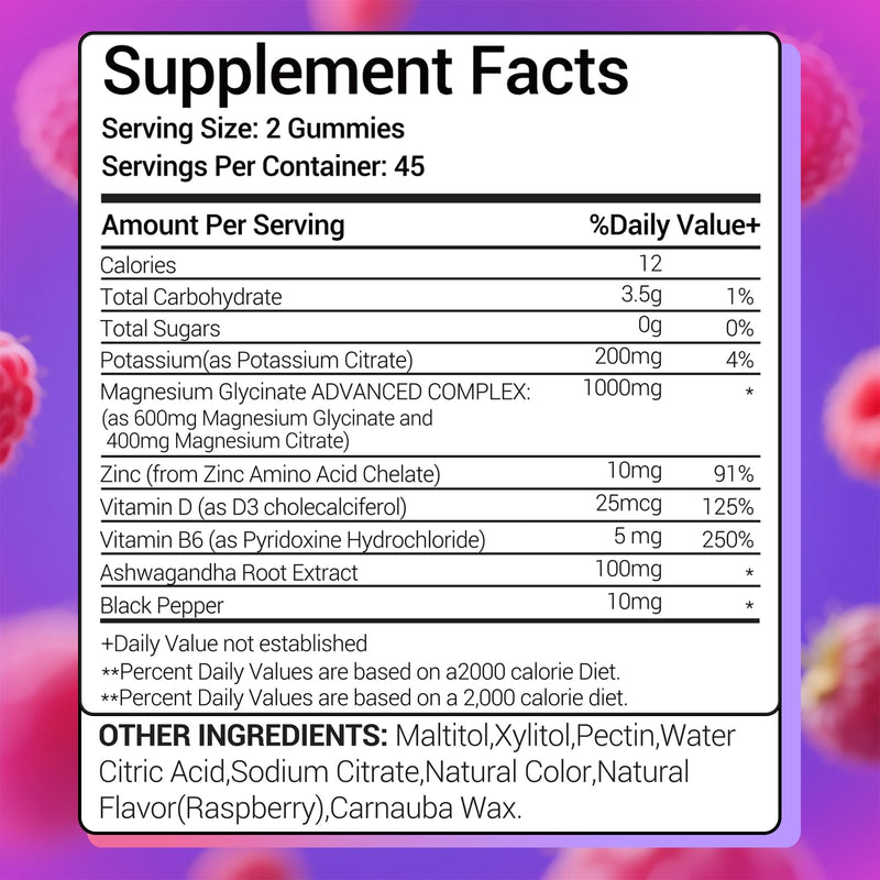 Potassium Magnesium Gummies 1200 mg for Adults | Sugar-Free High Absorption Magnesium Glycinate 180 Count