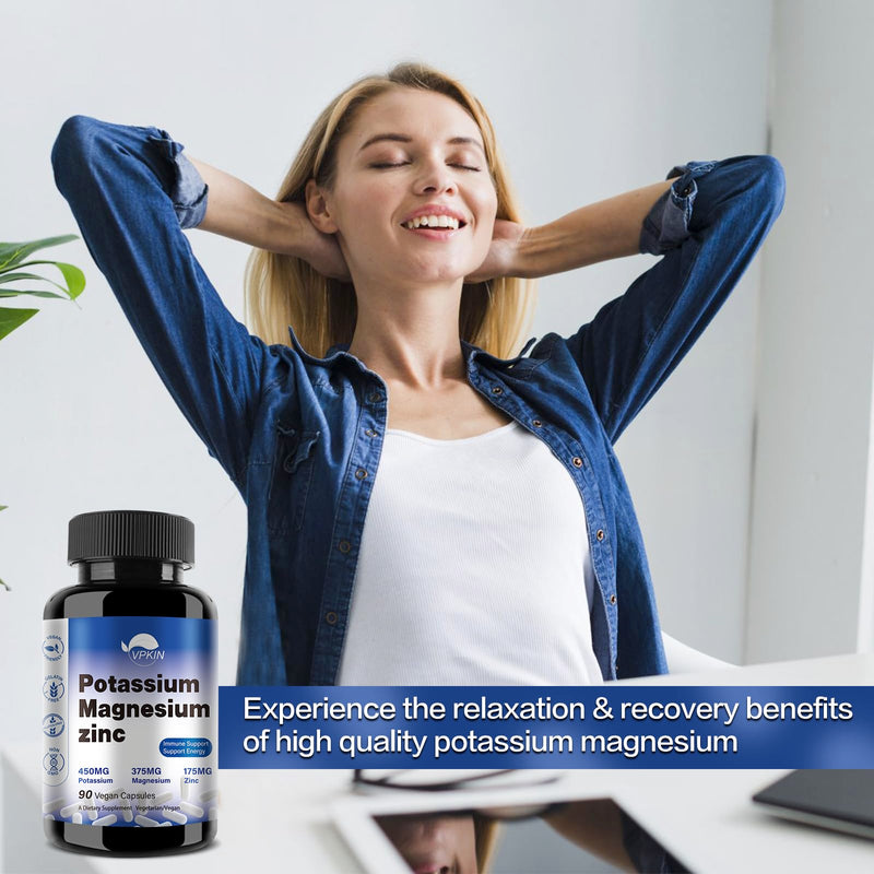 Potassium Magnesium Supplement 1000mg - High Absorption Mg + Potassium + Zinc | 90 Capsules