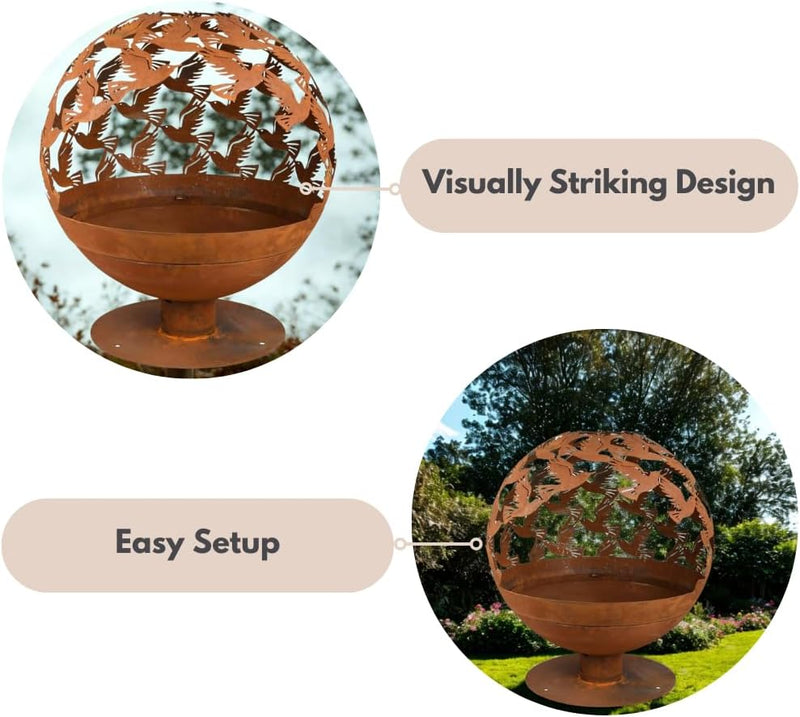 Bird Design Fire Pit 64cm Outdoor Metal Fire Globe Heater