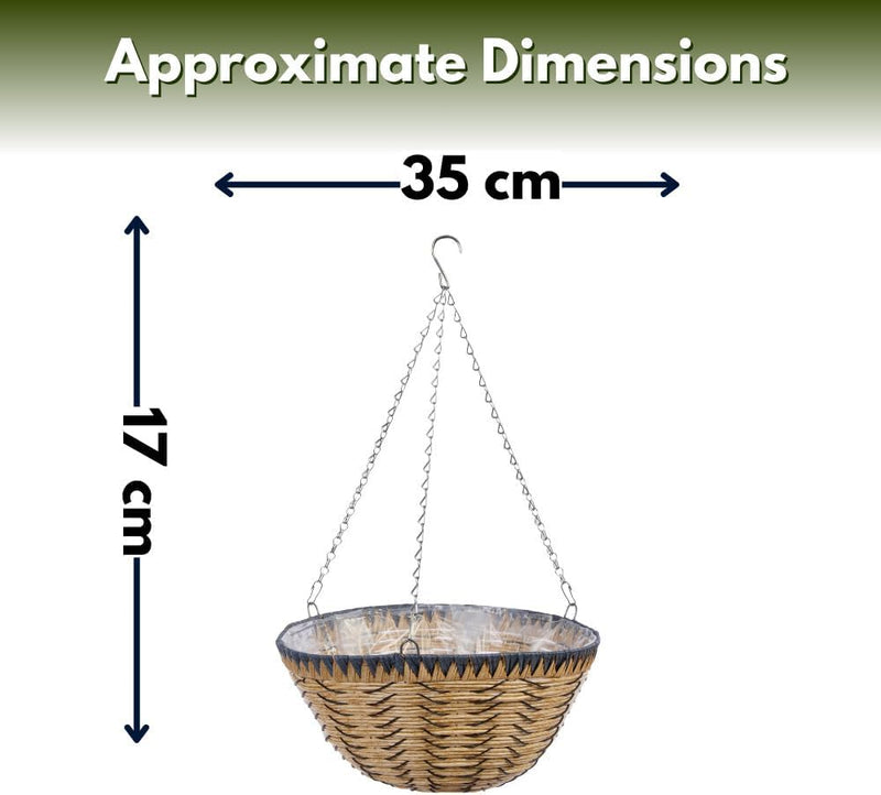 35cm Pre-Lined Rattan Hanging Basket Planter with Chain