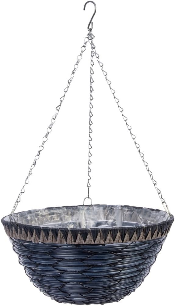 35cm Faux Rattan Hanging Basket Planter with Chain & Liner