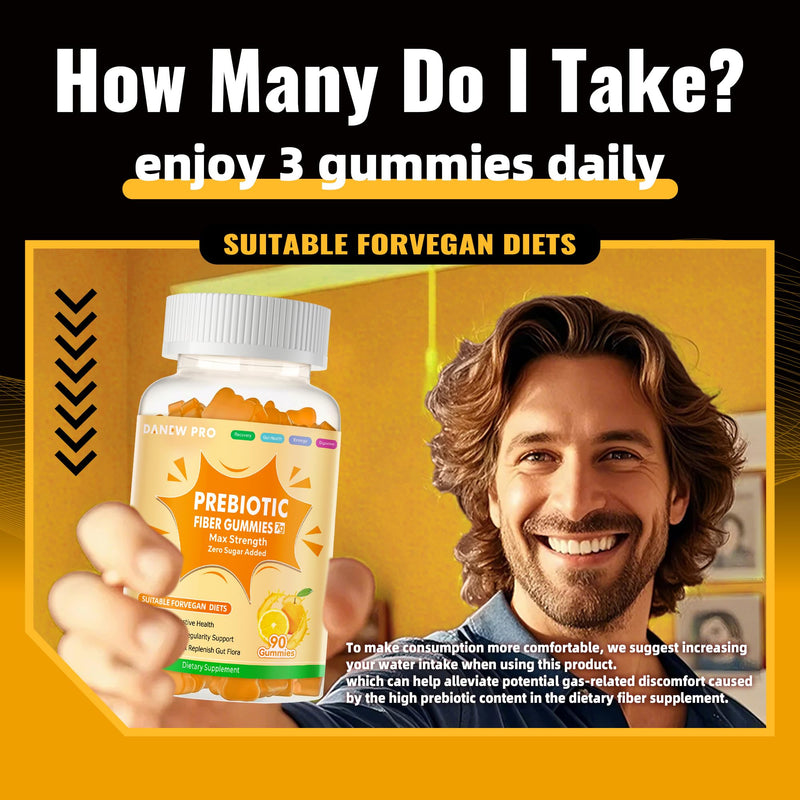 Prebiotic Fiber Gummies for Adults - 7g/Serving - Zero Sugar - 90 Gummies (Orange 2-Pack)
