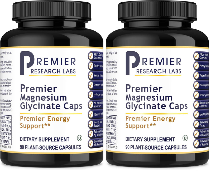 Premier Research Labs Magnesium Glycinate Supplement - High Absorption, Sleep Support, Vegan, 90 Capsules (Pack of 2)