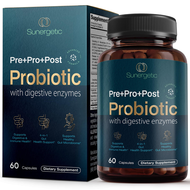Premium 4-in-1 Probiotic with Prebiotic, Postbiotic & Digestive Enzymes – Gut Health, Digestion & Immunity – 60 Capsules